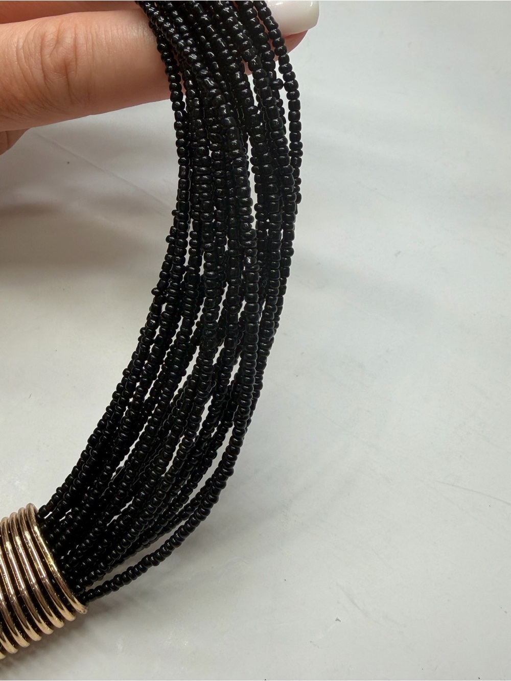 Black Beaded Necklace with Gold Coil Accent - Picture 9 of 9